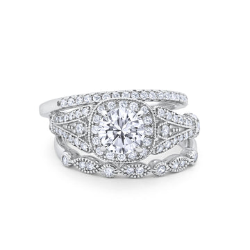 Three Piece Art Deco Bridal Wedding Ring Simulated Cubic Zirconia 925 Sterling Silver